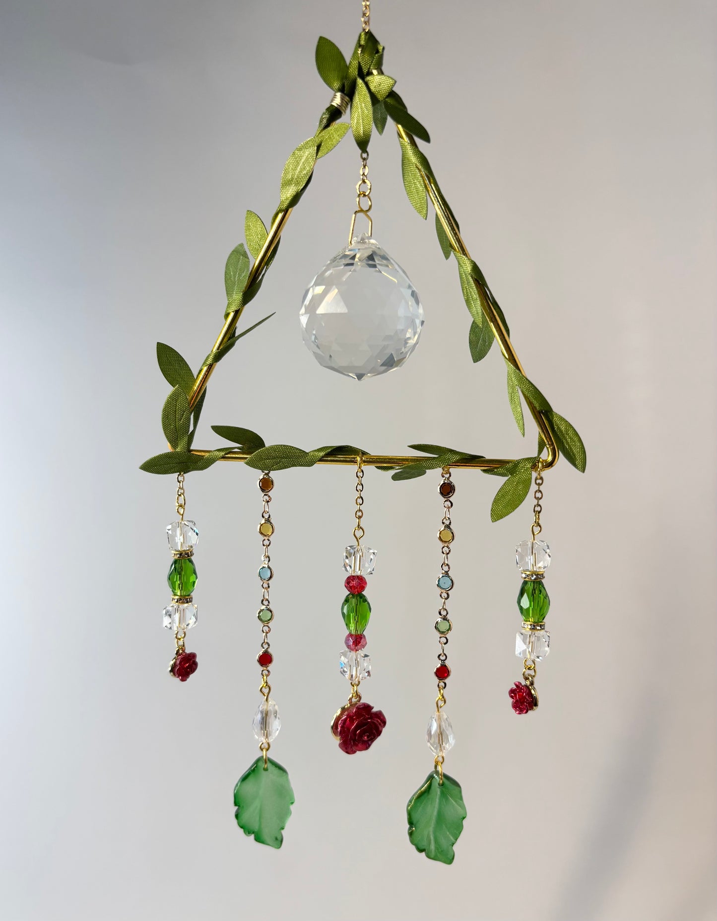 Medium Gold Metal Triangle Frame with Ivy & Roses