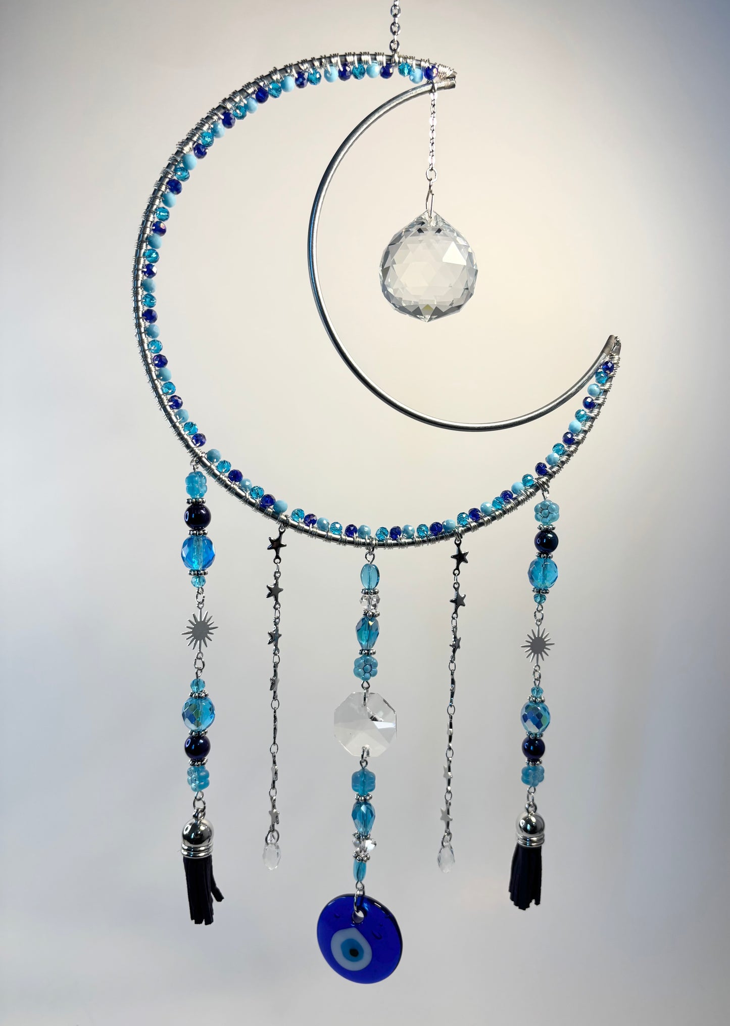 Large Silver Moon Frame with Blue Evil Eye