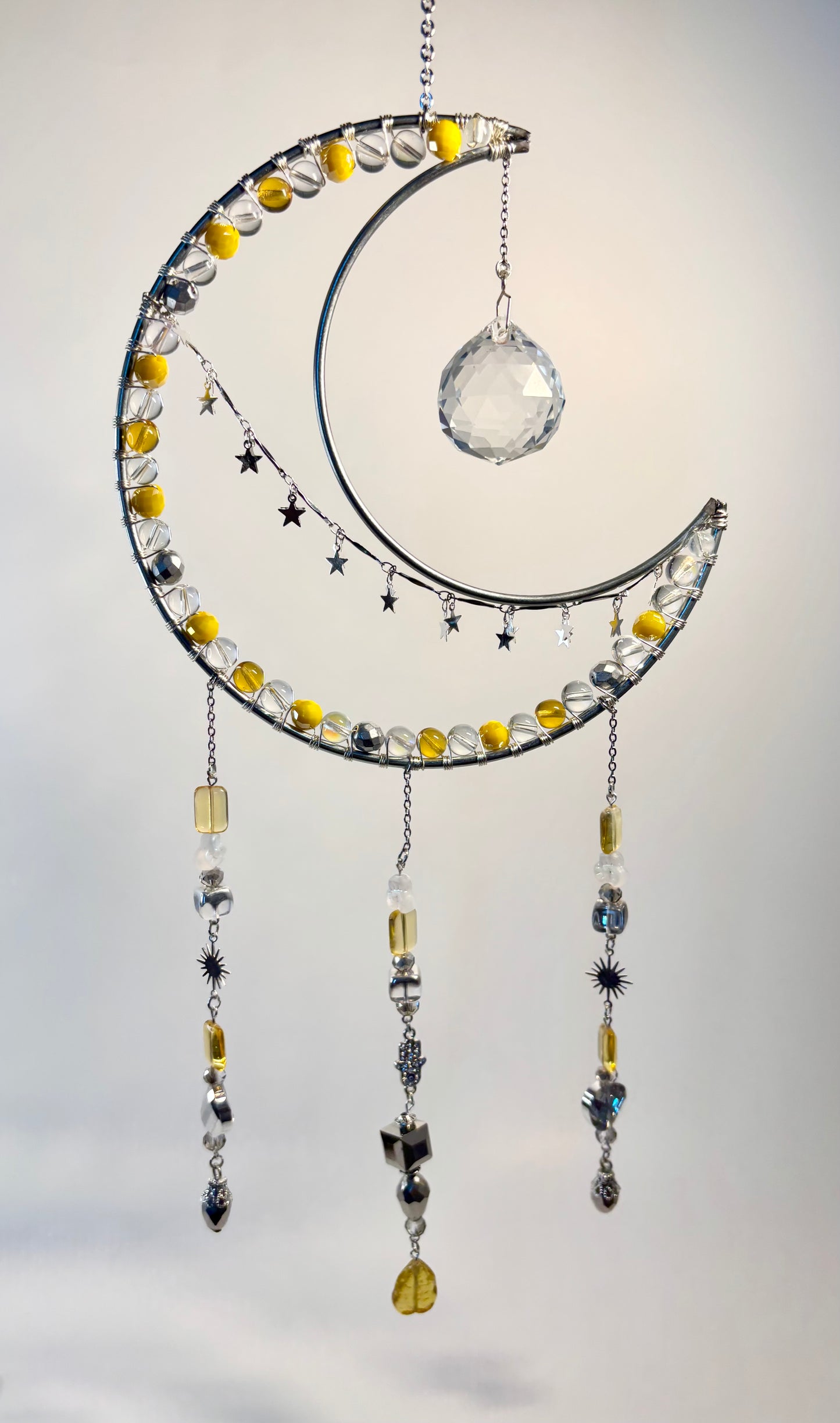 Large Silver Metal Moon Frame with Yellow