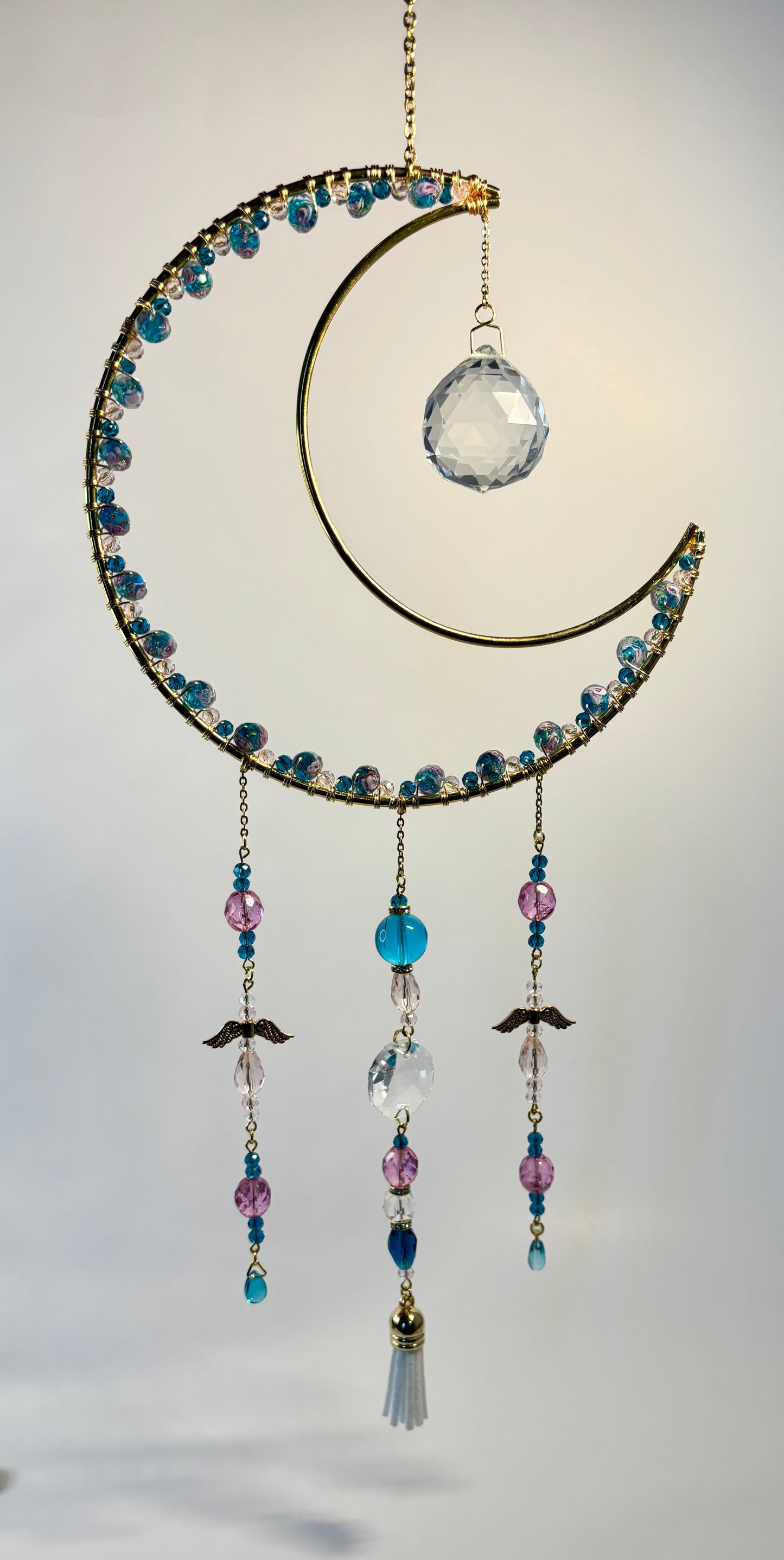 Large Gold Metal Moon Frame with Teal & Pink