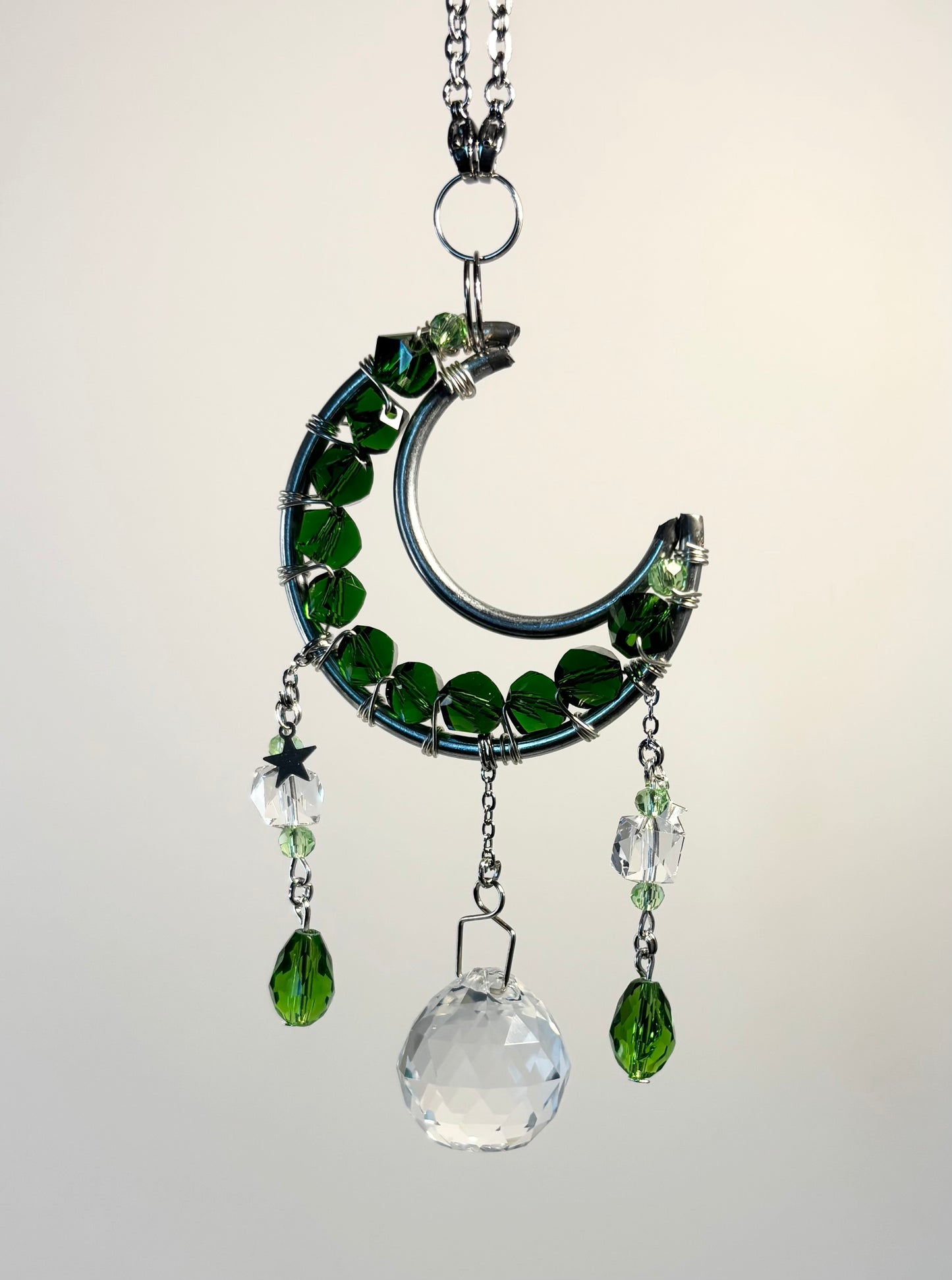 Silver Metal Moon Frame with Green - Rearview Mirror