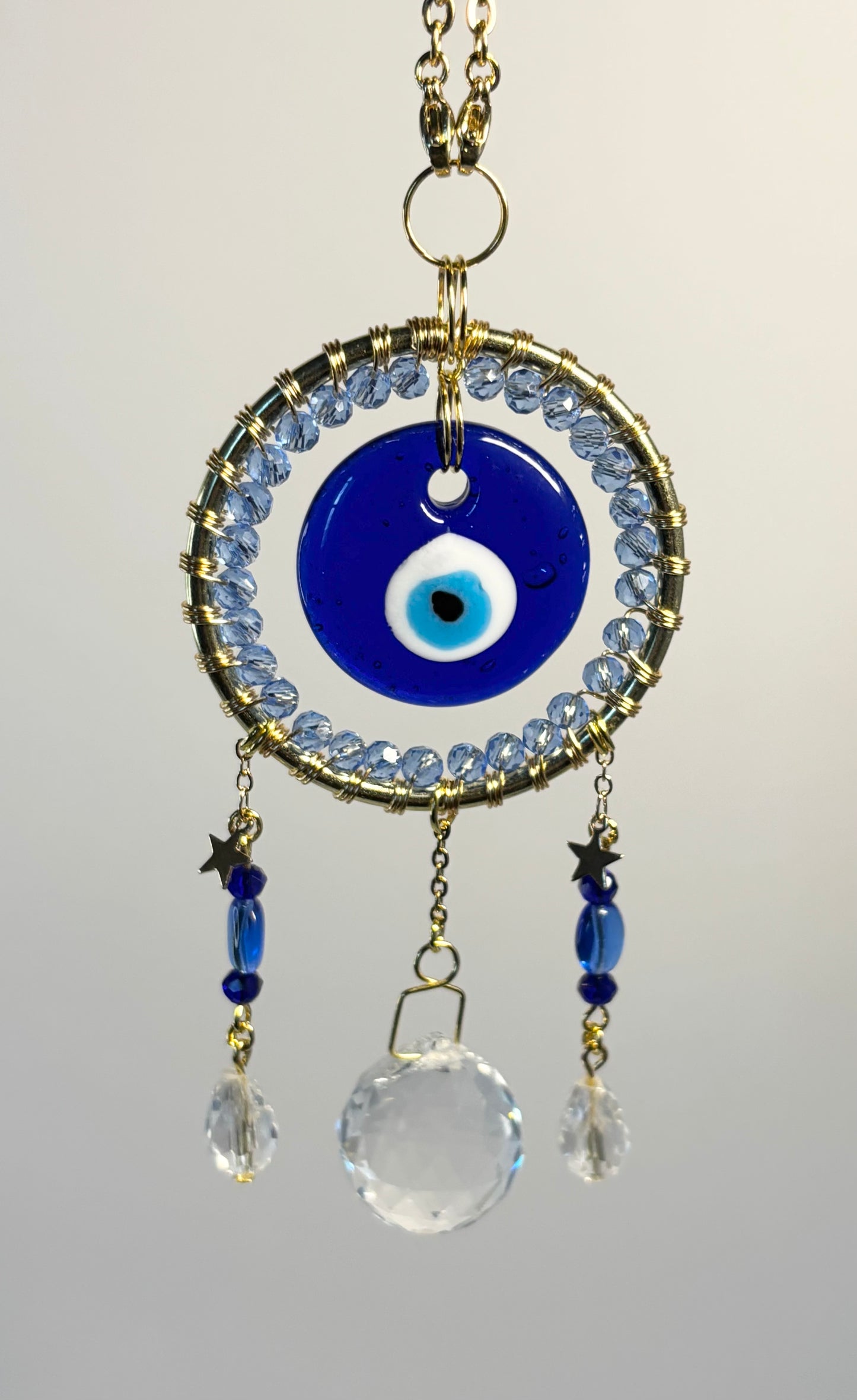 Gold Round Metal Frame with Clear Blue & Evil Eye