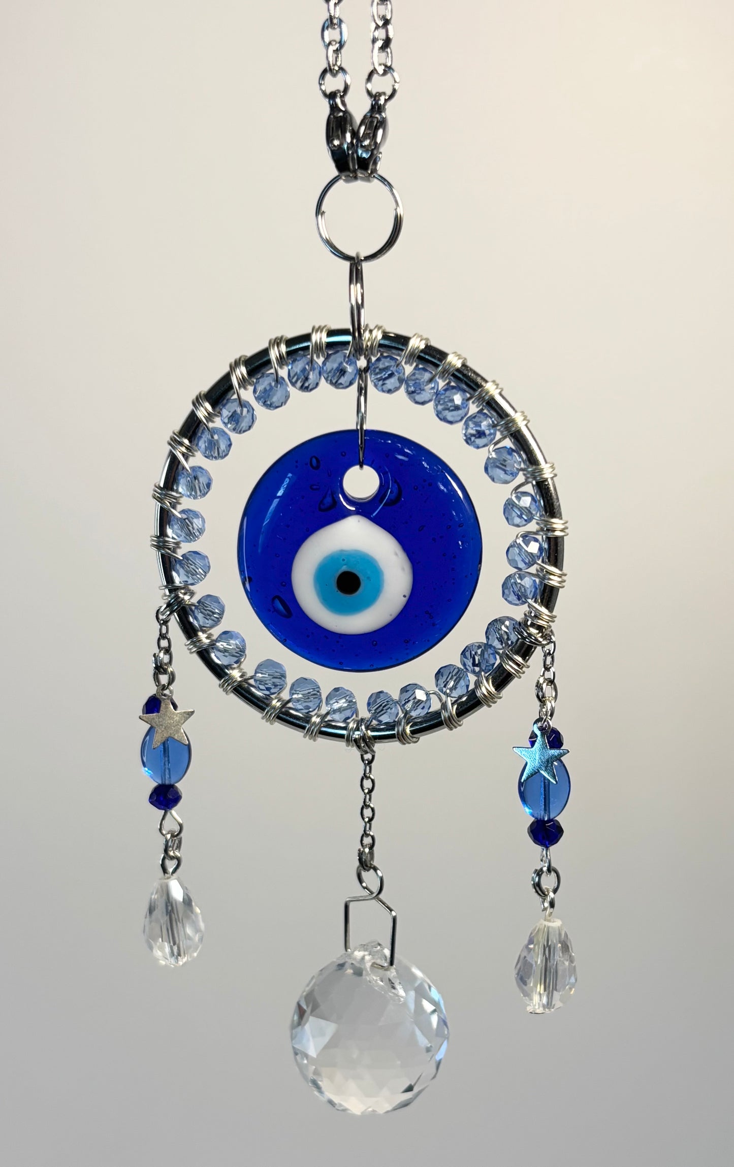 Silver Round Metal Frame with Clear Blue & Evil Eye