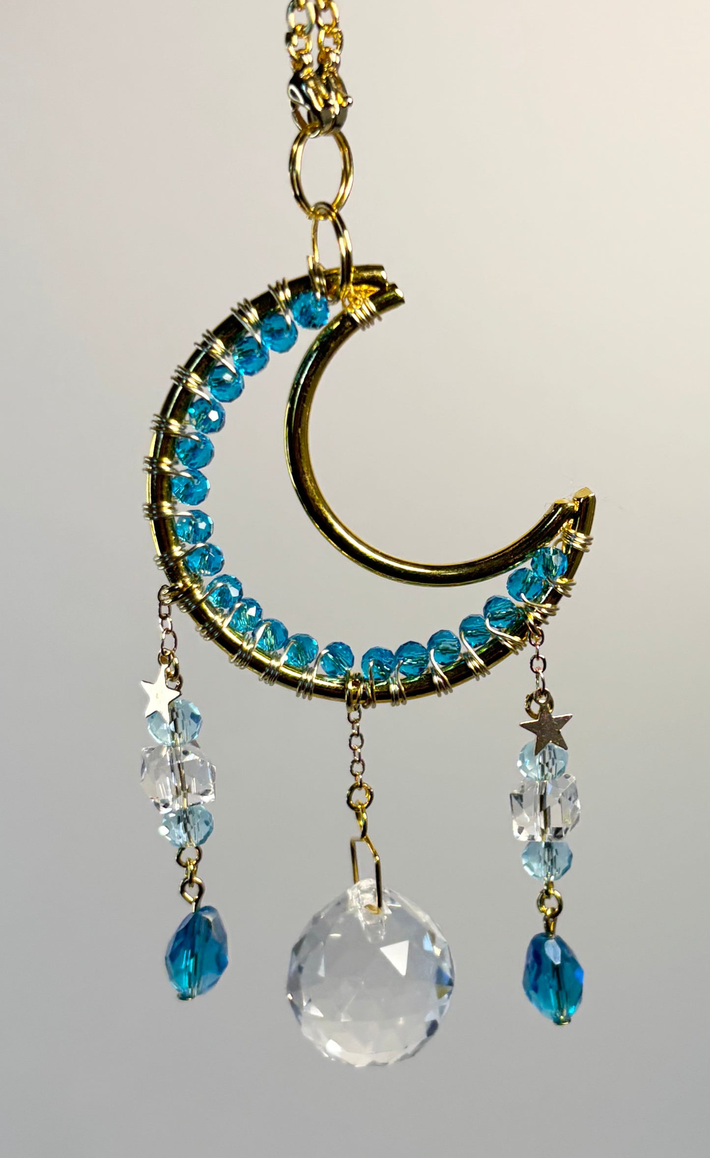 Gold Metal Moon Frame with Light Blue - Rearview Mirror