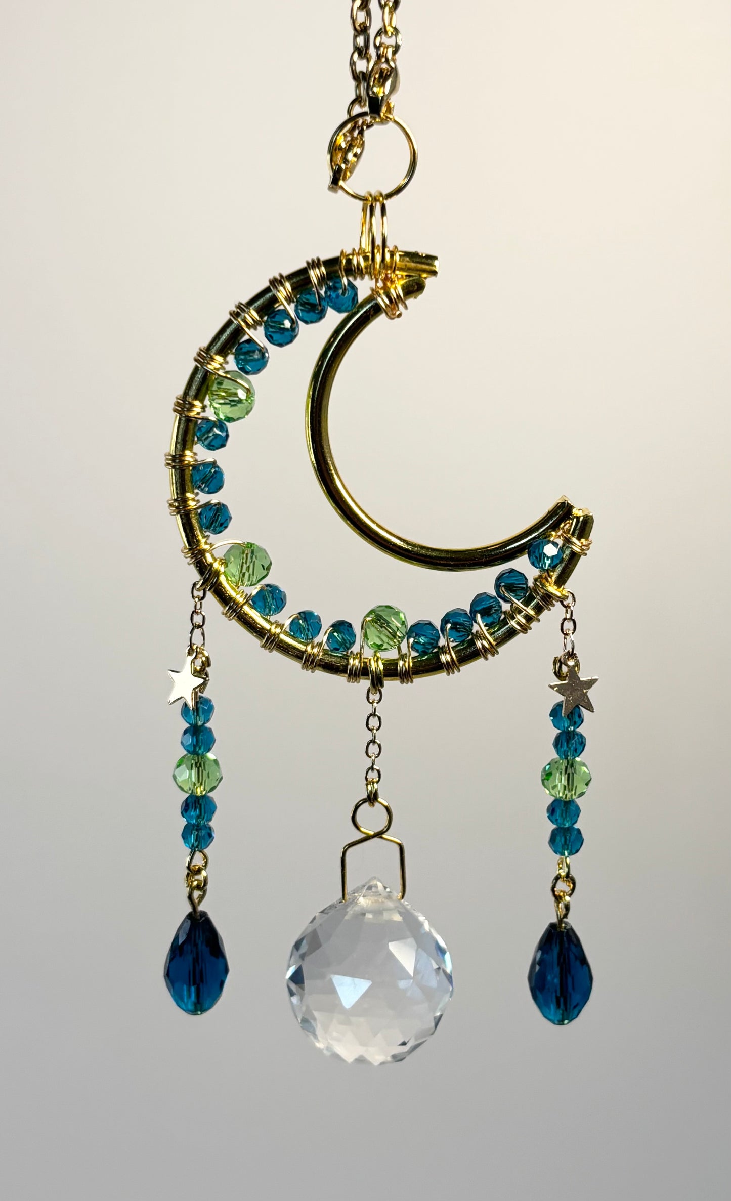Gold Metal Moon Frame with Green & Teal - Rearview Mirror