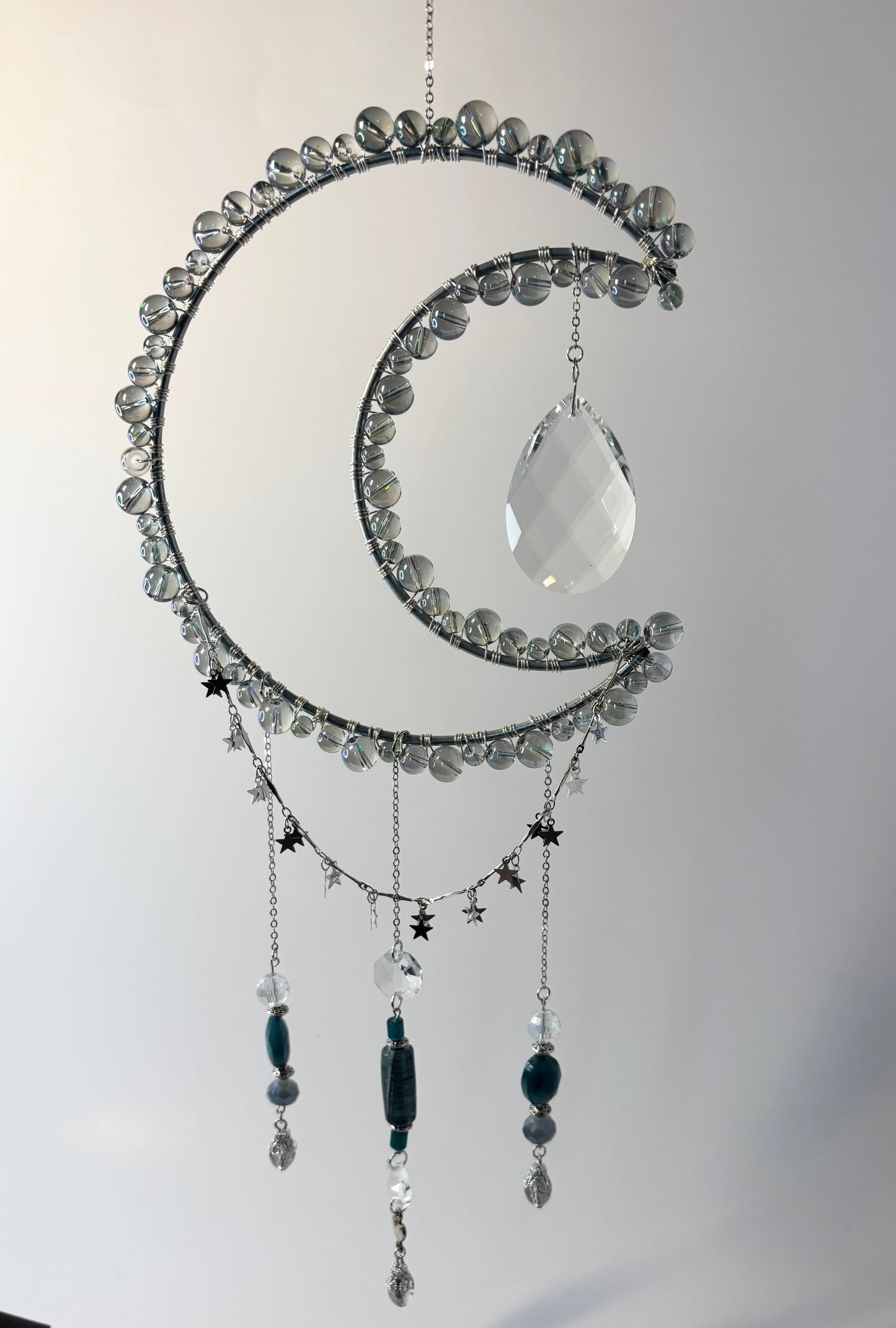 Large Silver Moon with Iridescent & Dark Teal