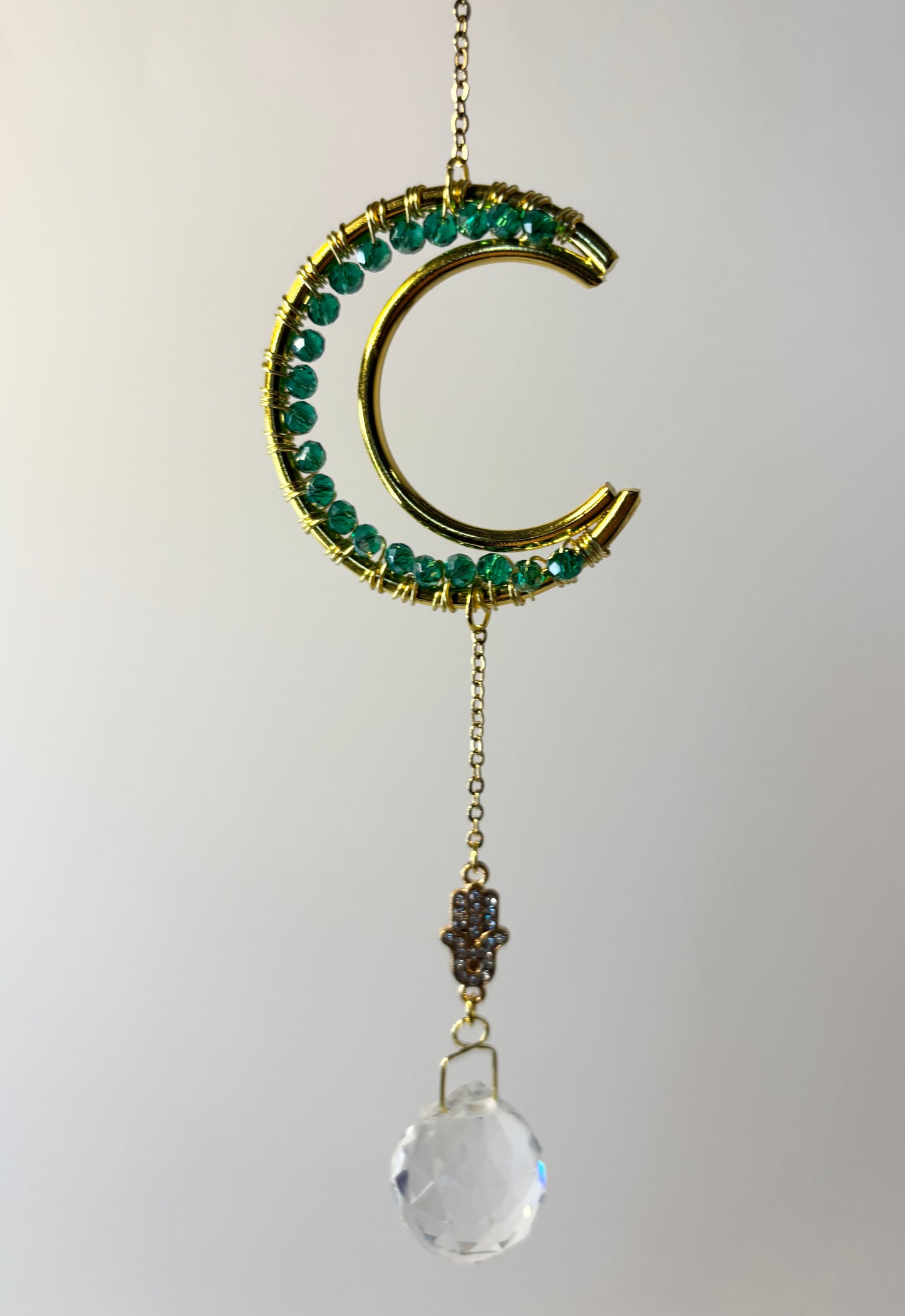 Small Gold Moon with Green, Hamsa Hand