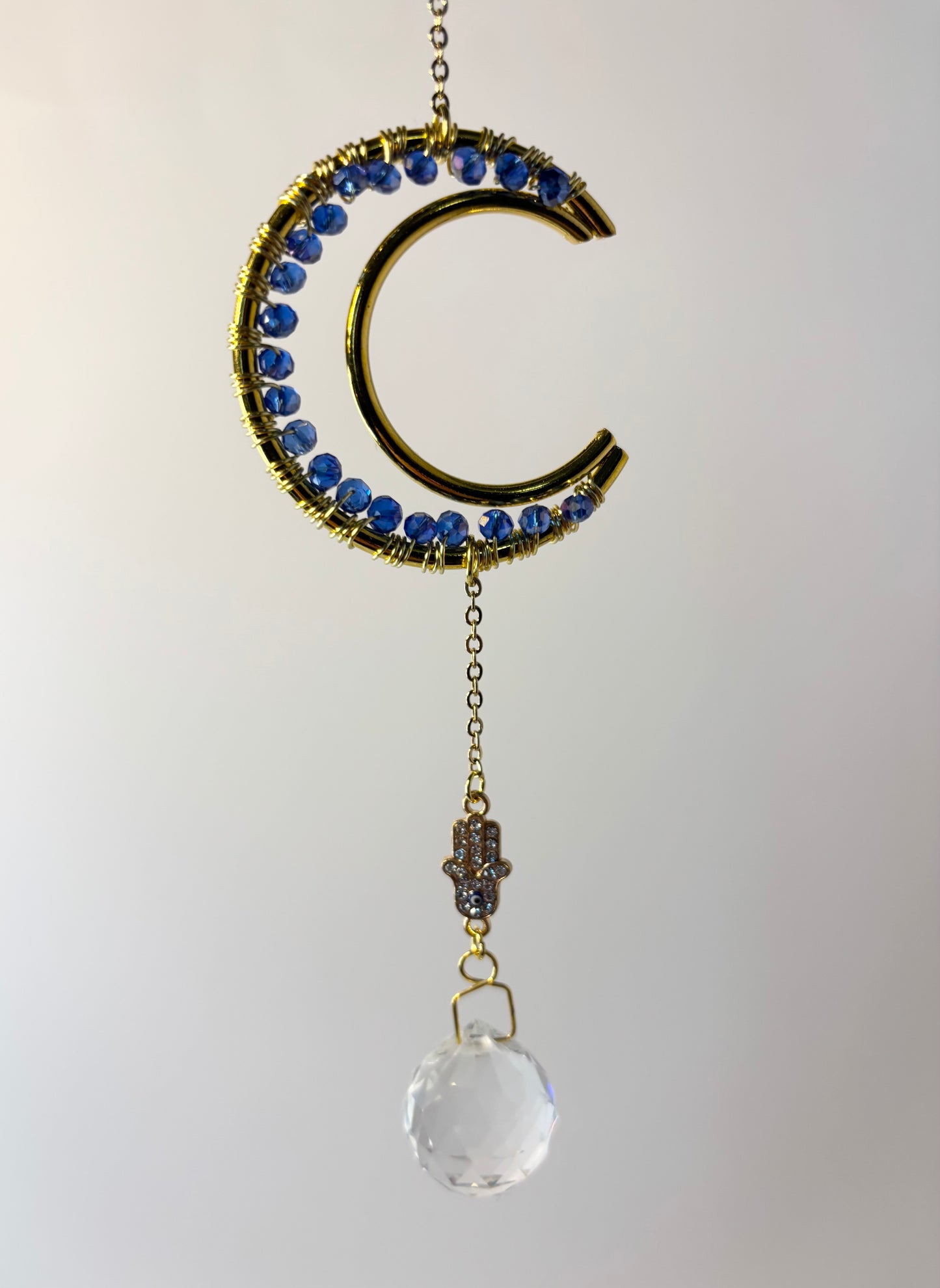 Small Gold Moon with Blue, Hamsa Hand
