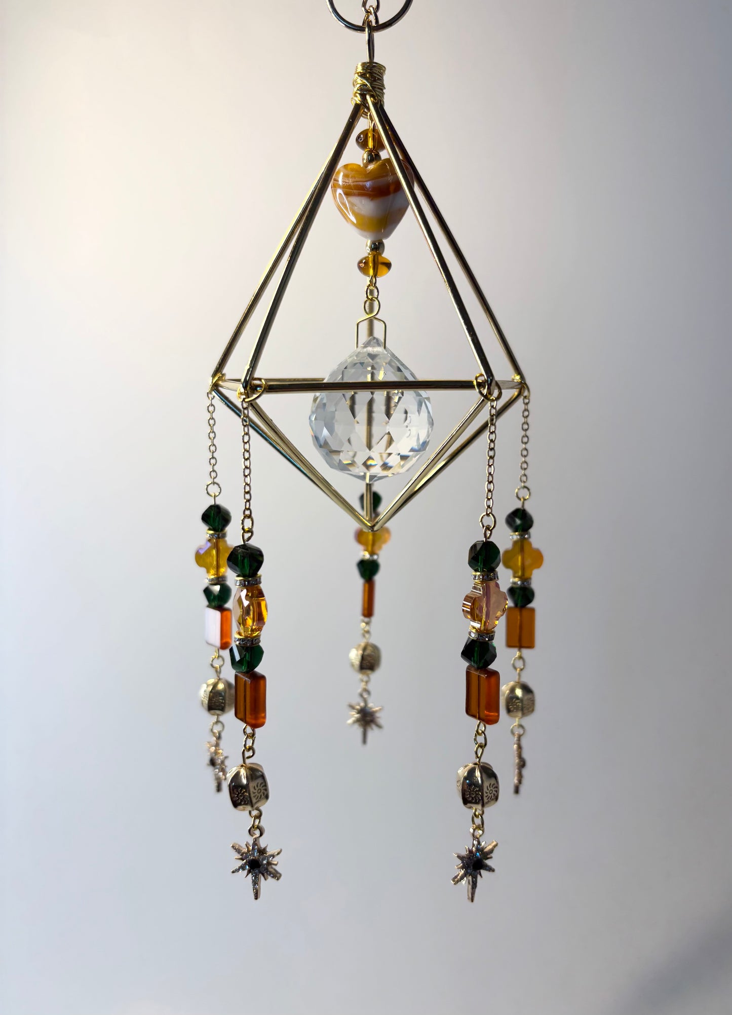 Gold Geometric Frame with 5 Pendants, Orange