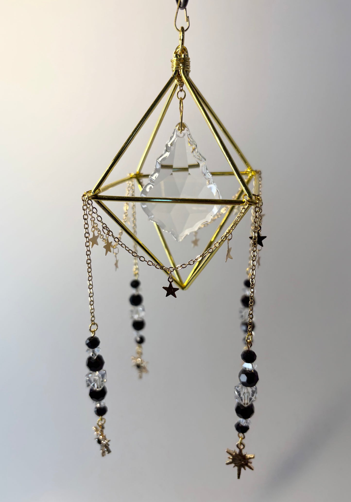 Gold Geometric Frame with 4 Pendants, Black & Gold