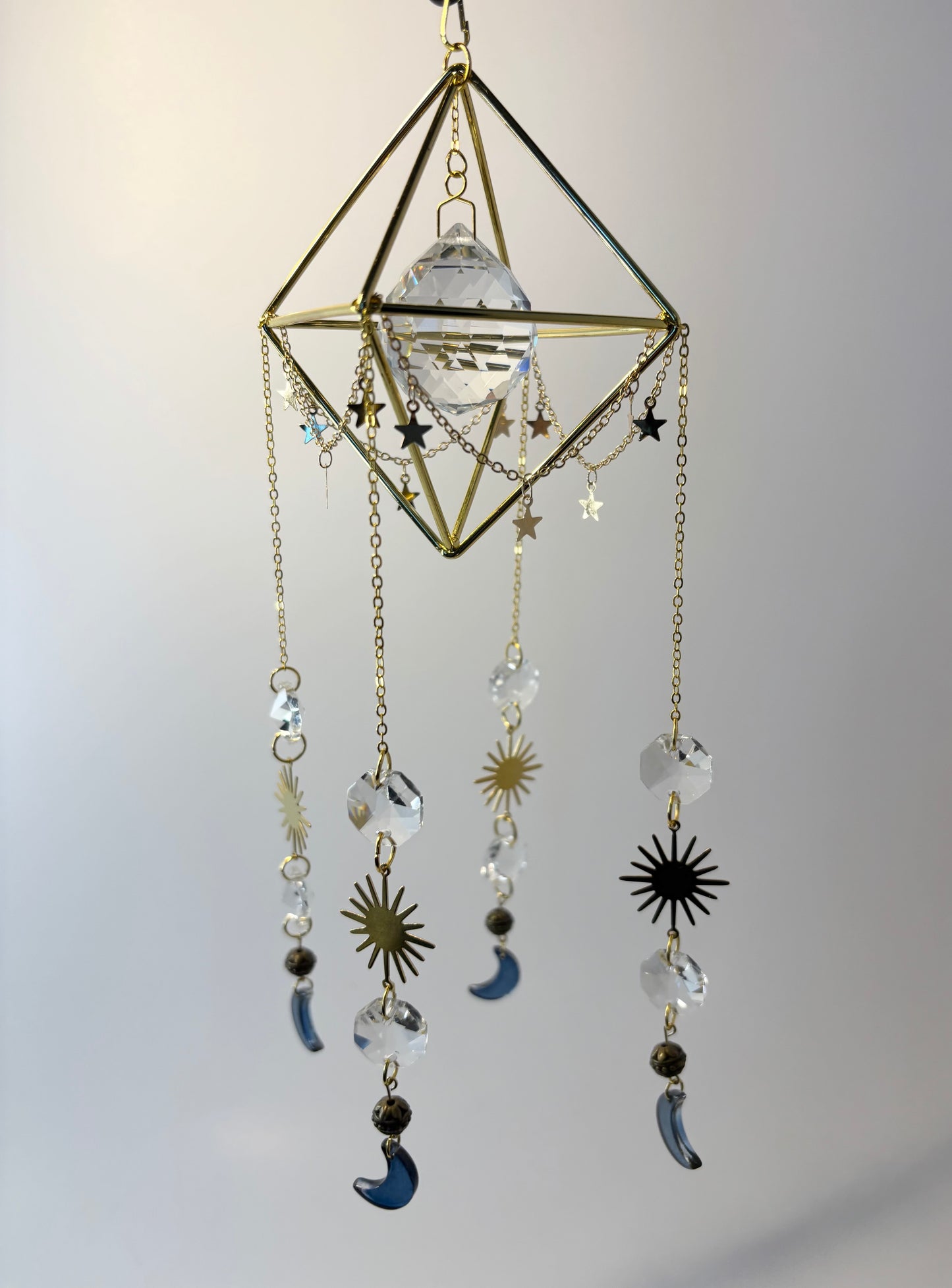 Gold Geometric Frame with 4 Pendants, Gray Moons