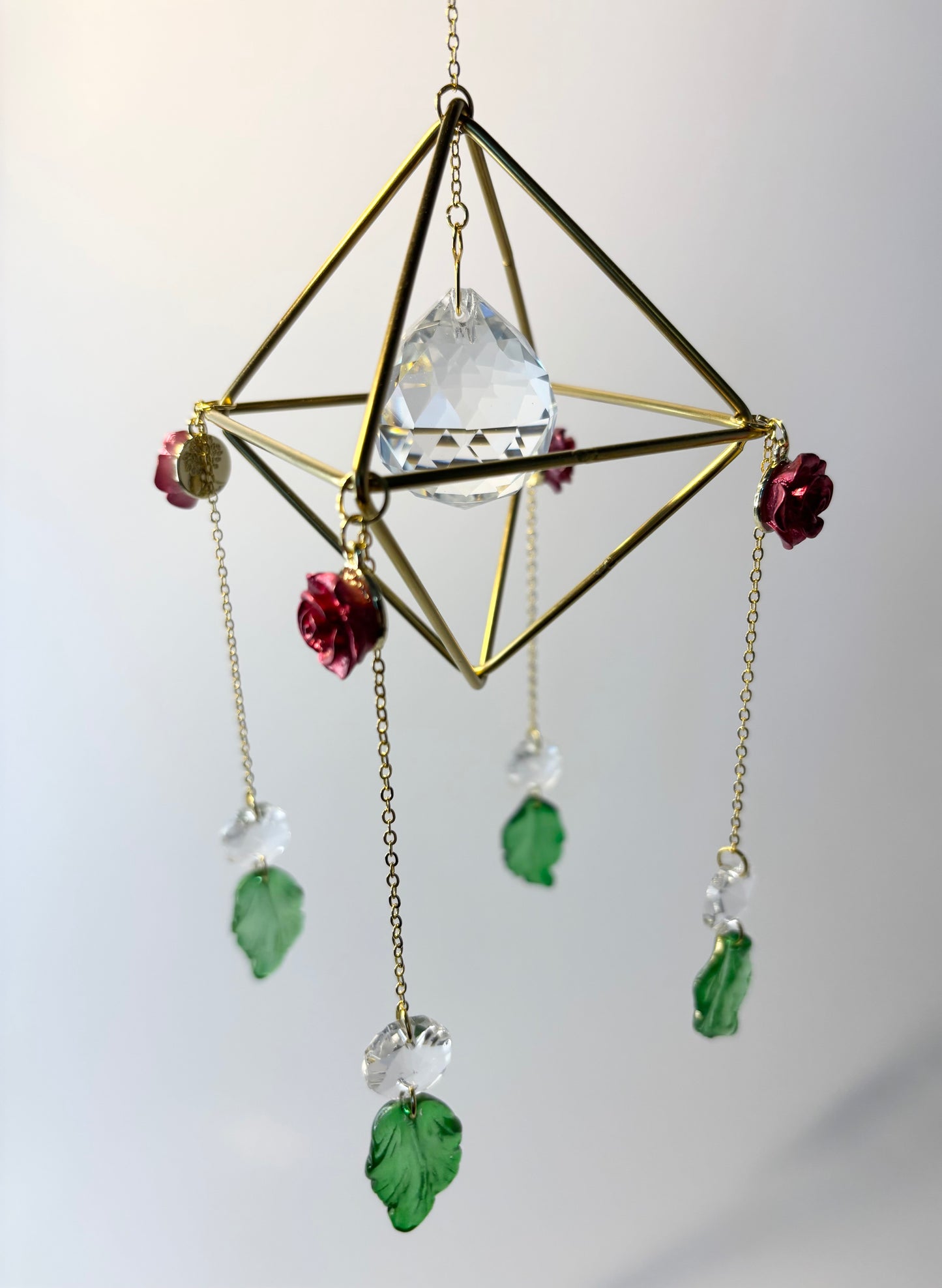 Gold Geometric Frame with 4 Pendants, Roses & Leaves