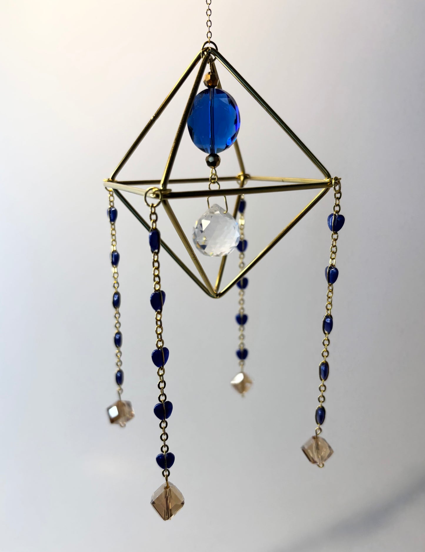 Gold Geometric Frame with 4 Pendants, Blue & Gold