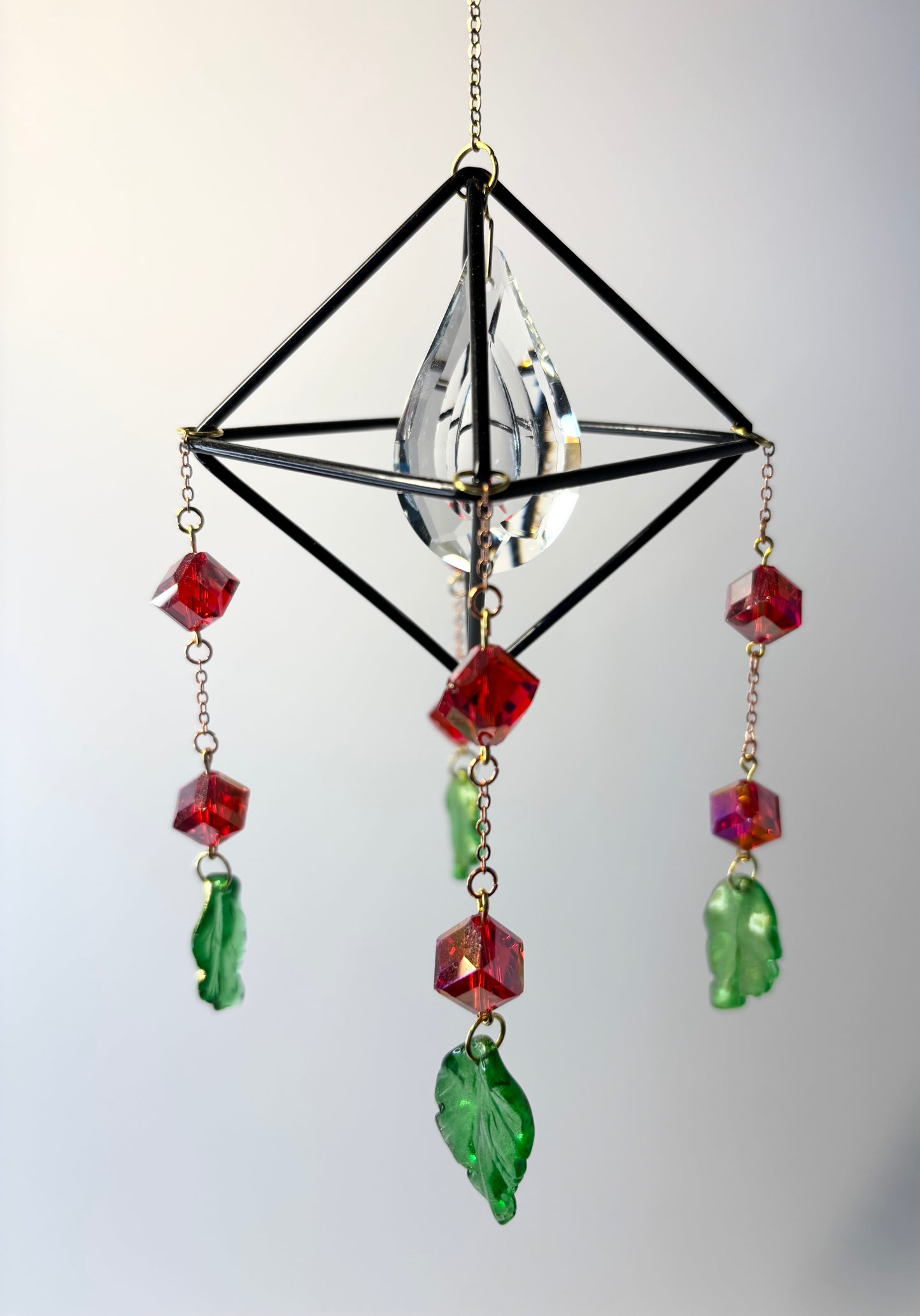 Black Geometric Frame with 4 Pendants, Red Cubes