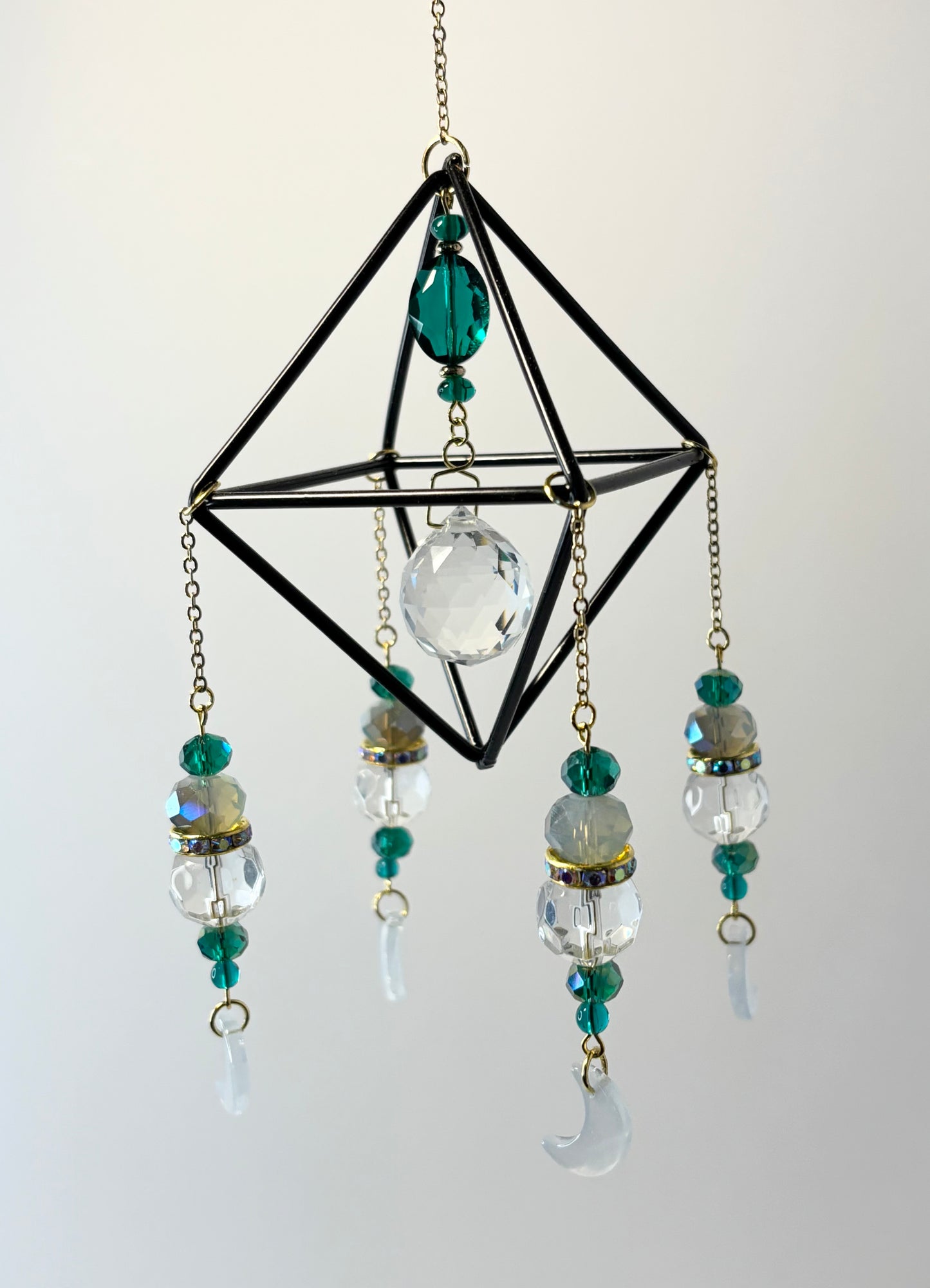Black Geometric Frame with 4 Pendants, White Moons