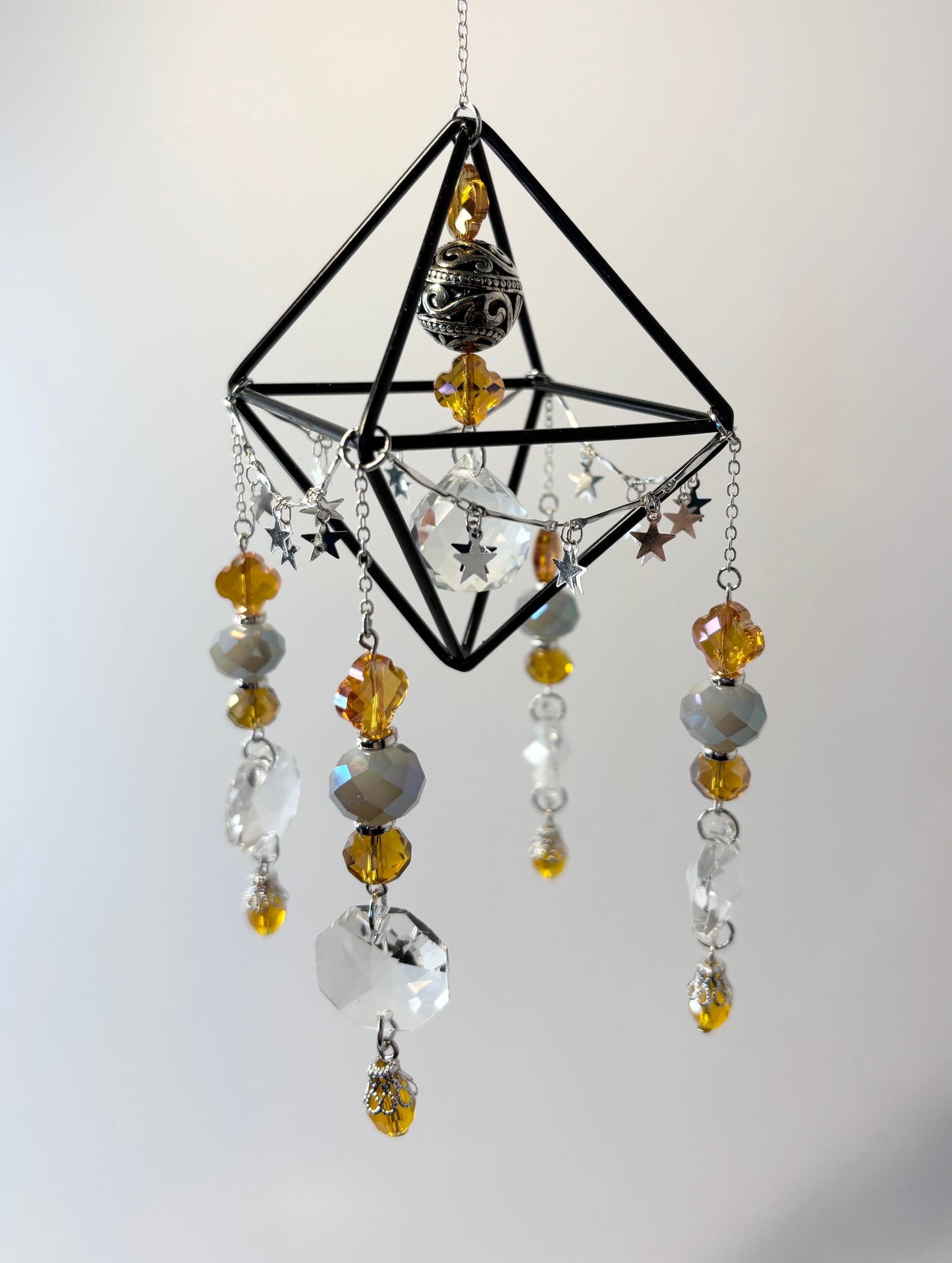 Black Geometric Frame with 4 Pendants, Orange