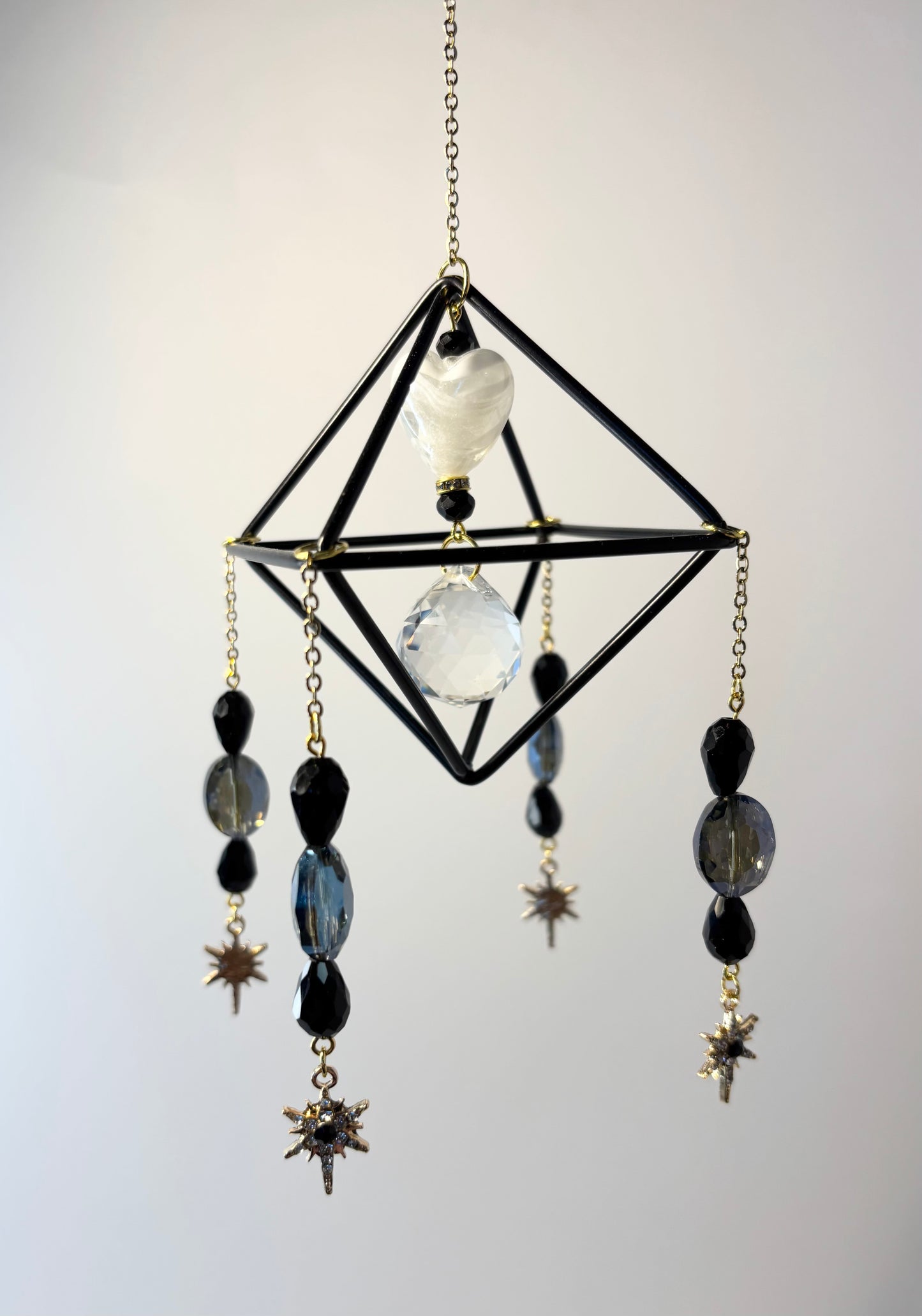 Black Geometric Frame with 4 Pendants, White Heart