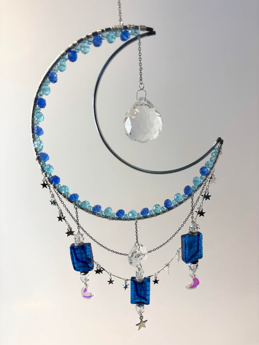 Large Silver Moon with Blue