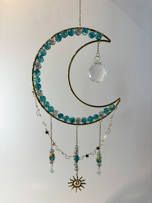 Large Gold Metal Moon Frame with Crackled Teal