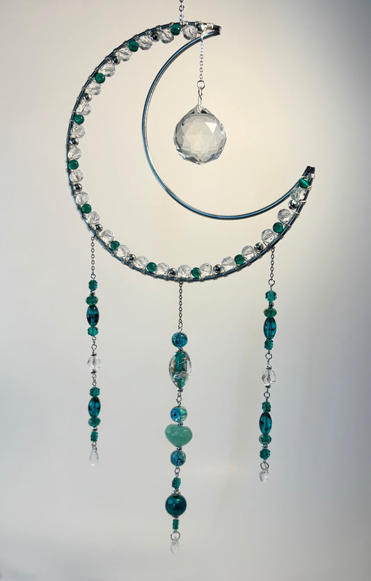 Large Silver Metal Moon Frame with Emerald Green