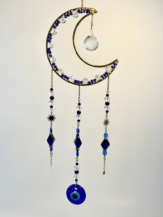 Medium Gold Moon with Blue Evil Eye