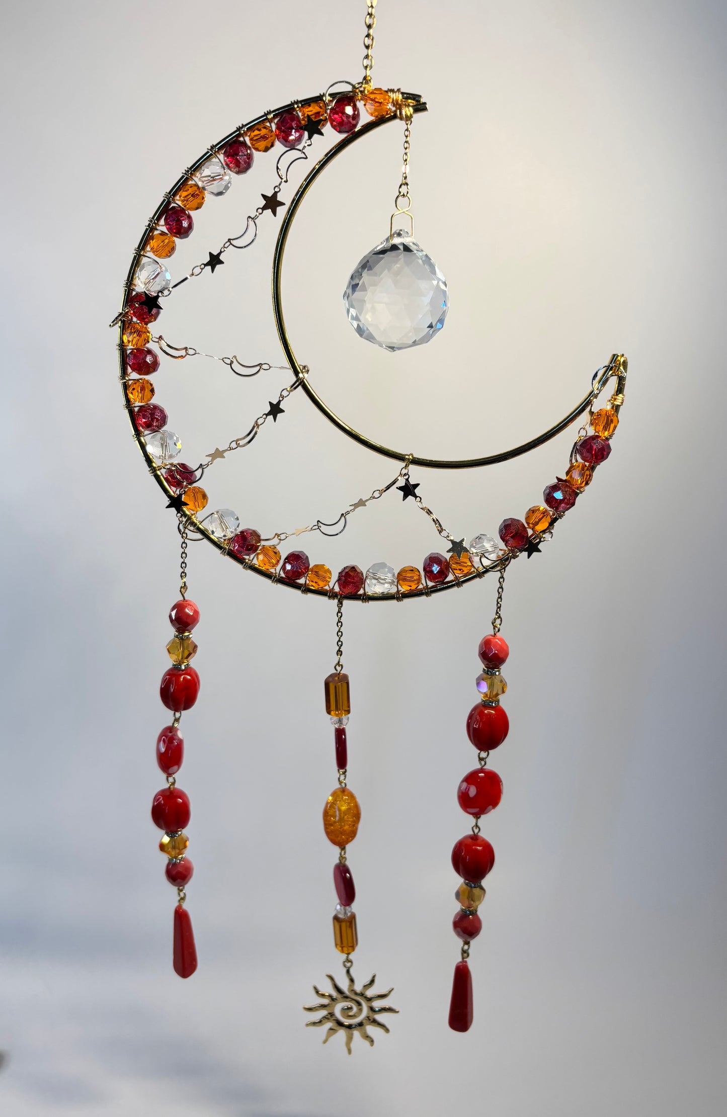 Large Gold Metal Moon Frame with Orange & Red