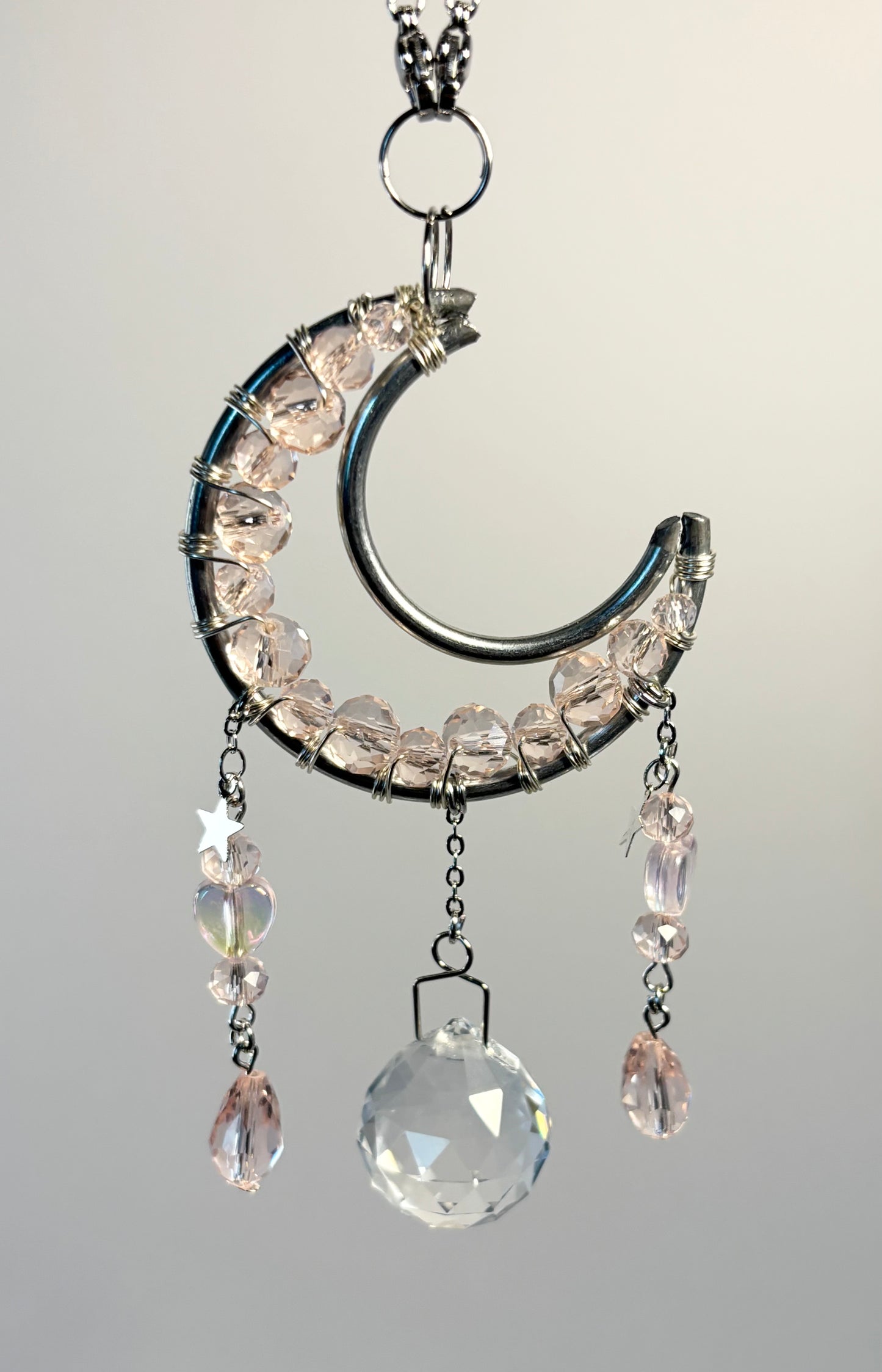 Silver Metal Moon Frame with Pink - Rearview Mirror
