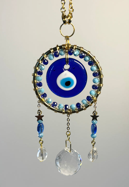 Gold Round Metal Frame with Mixed Blues & Evil Eye