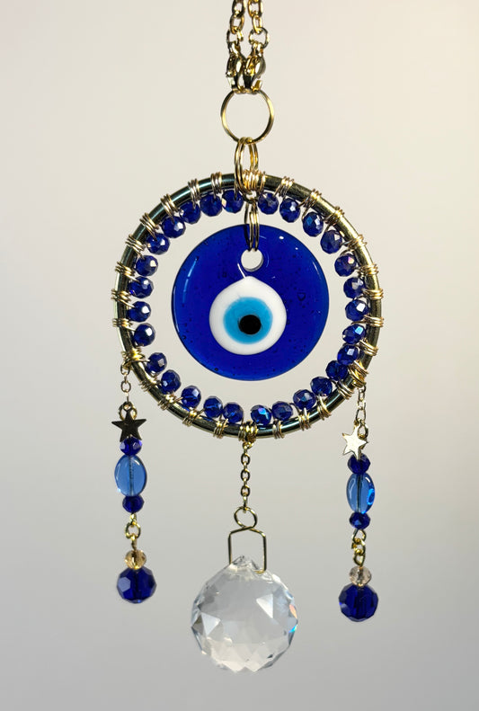 Gold Round Metal Frame with Dark Blue & Evil Eye
