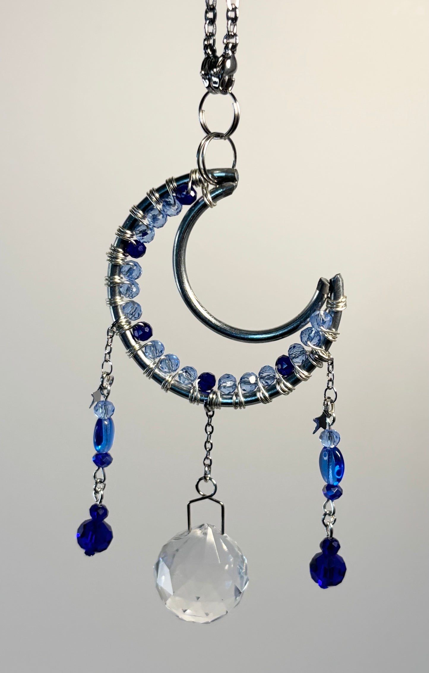 Silver Metal Moon Frame with Blues - Rearview Mirror