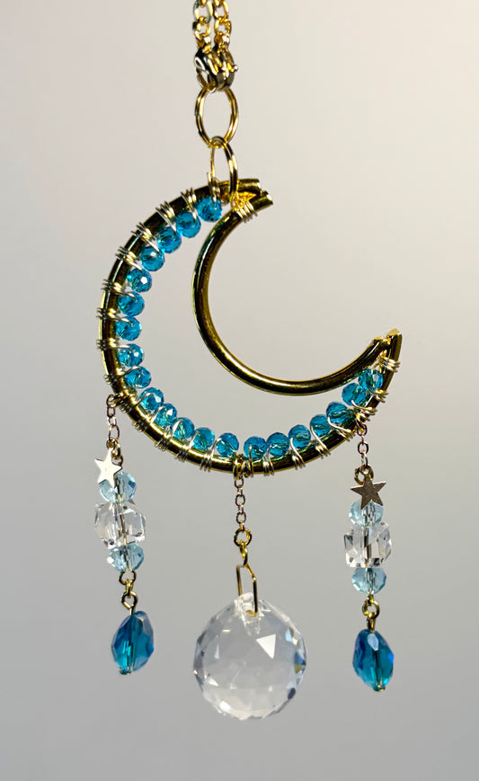 Gold Metal Moon Frame with Light Blue - Rearview Mirror