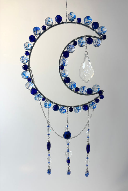 Large Silver Moon with Blue Marble