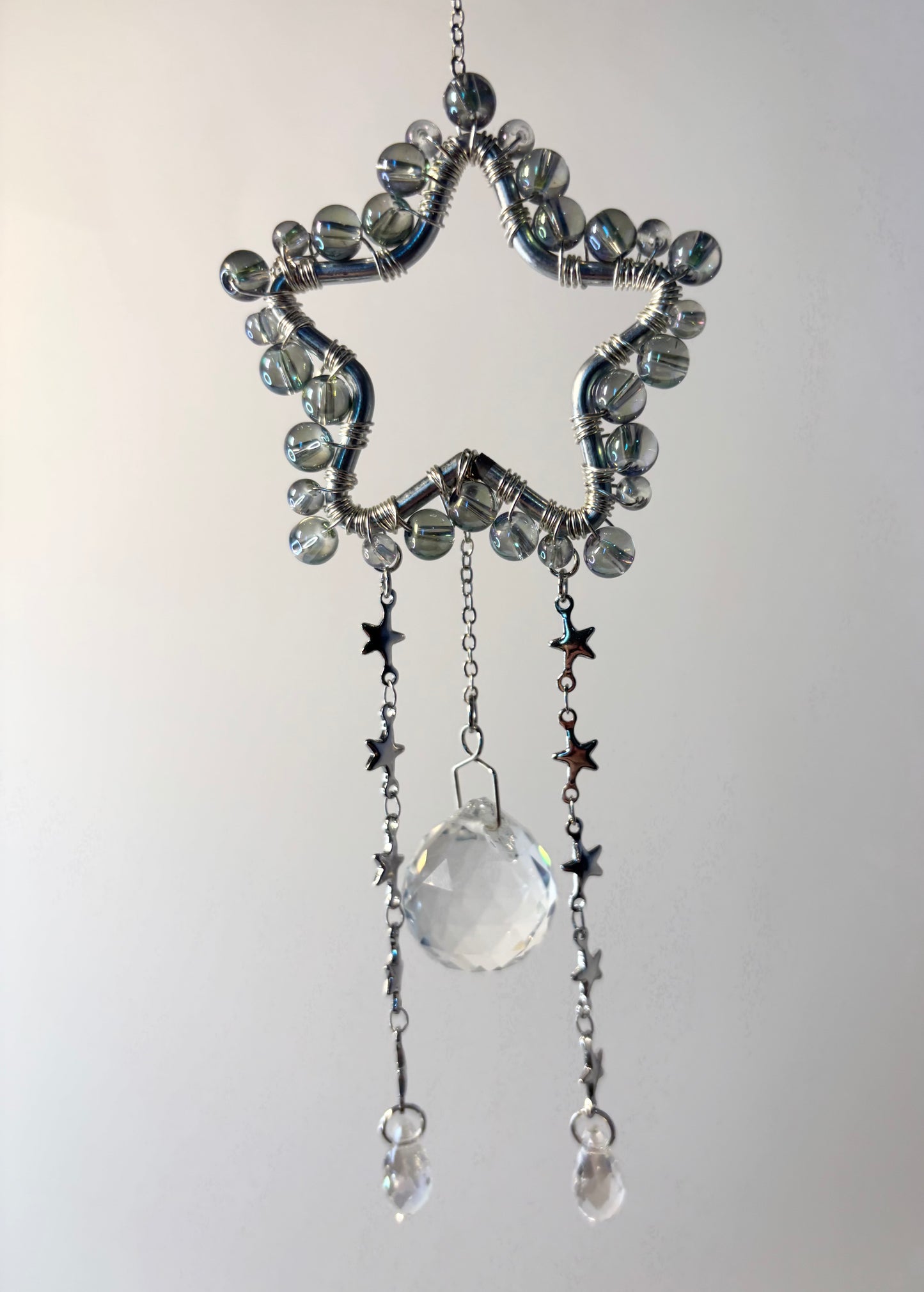 Small Silver Star with Iridescent Beads