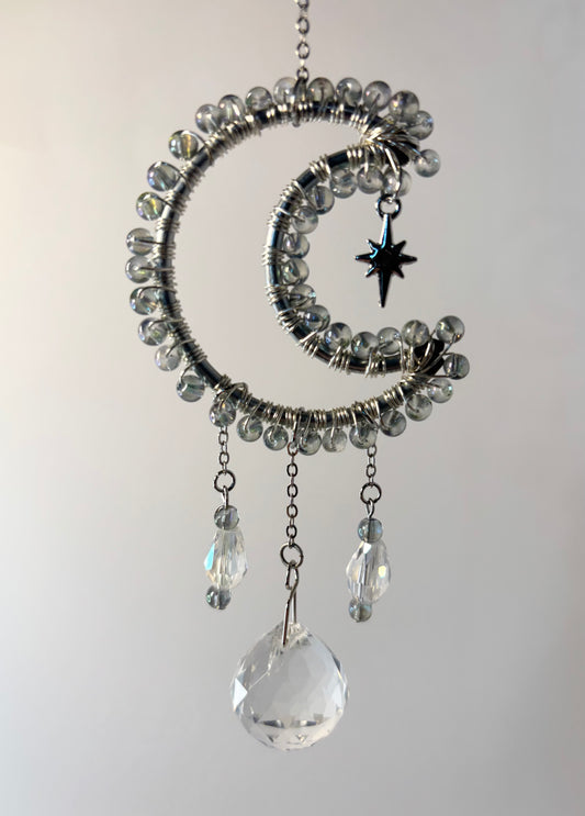 Small Silver Moon with Iridescent & Clear