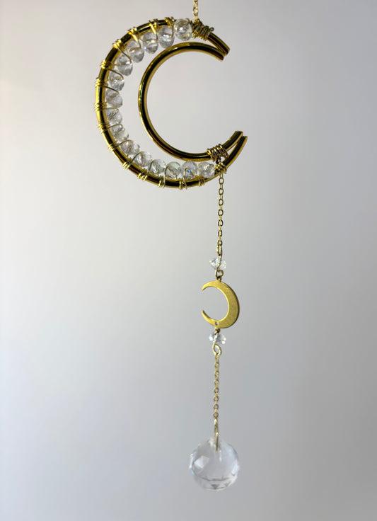 Small Gold Moon Frame with Clear Beads, Gold Moon