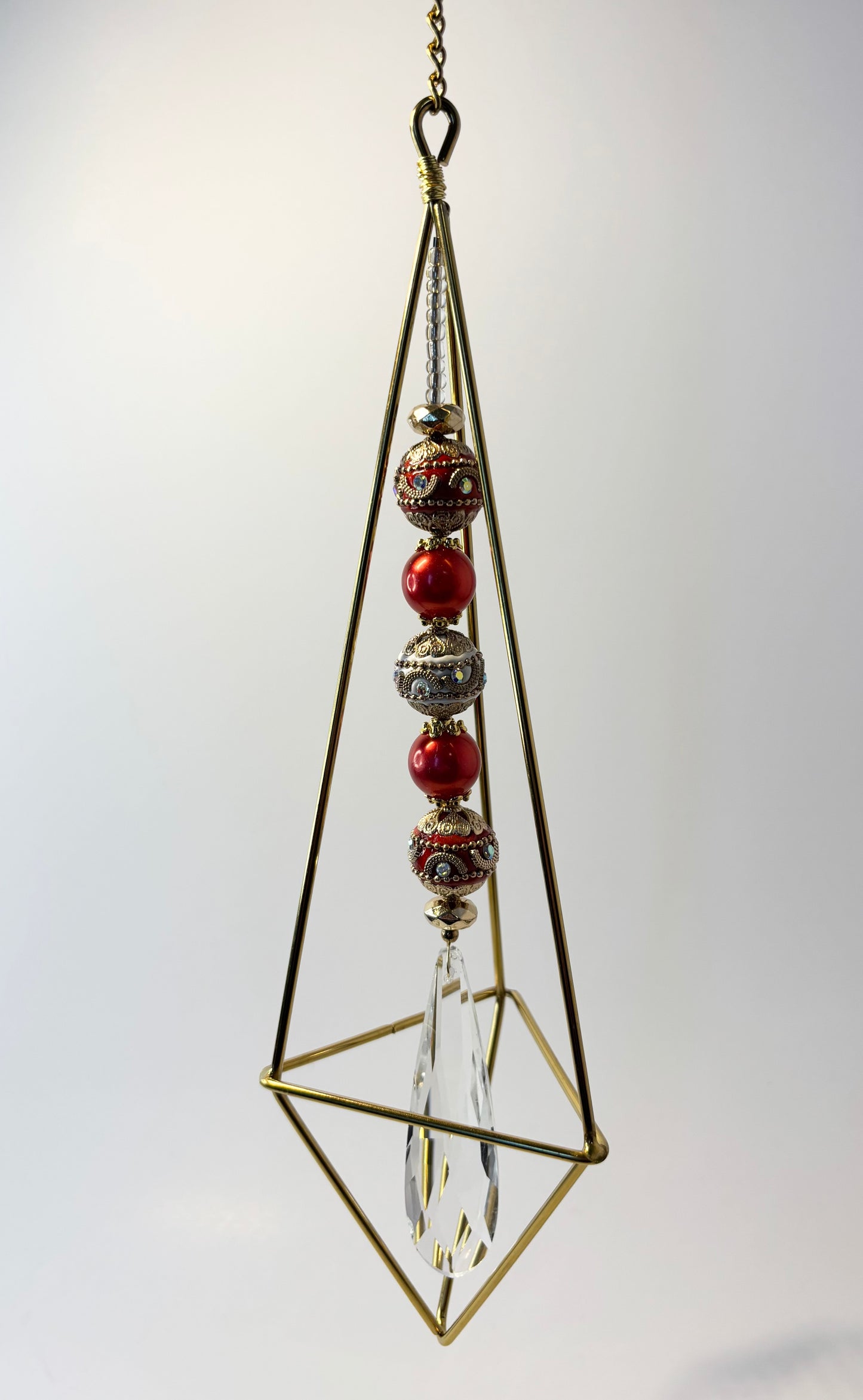 Tall Gold Geometric with Red & Cream