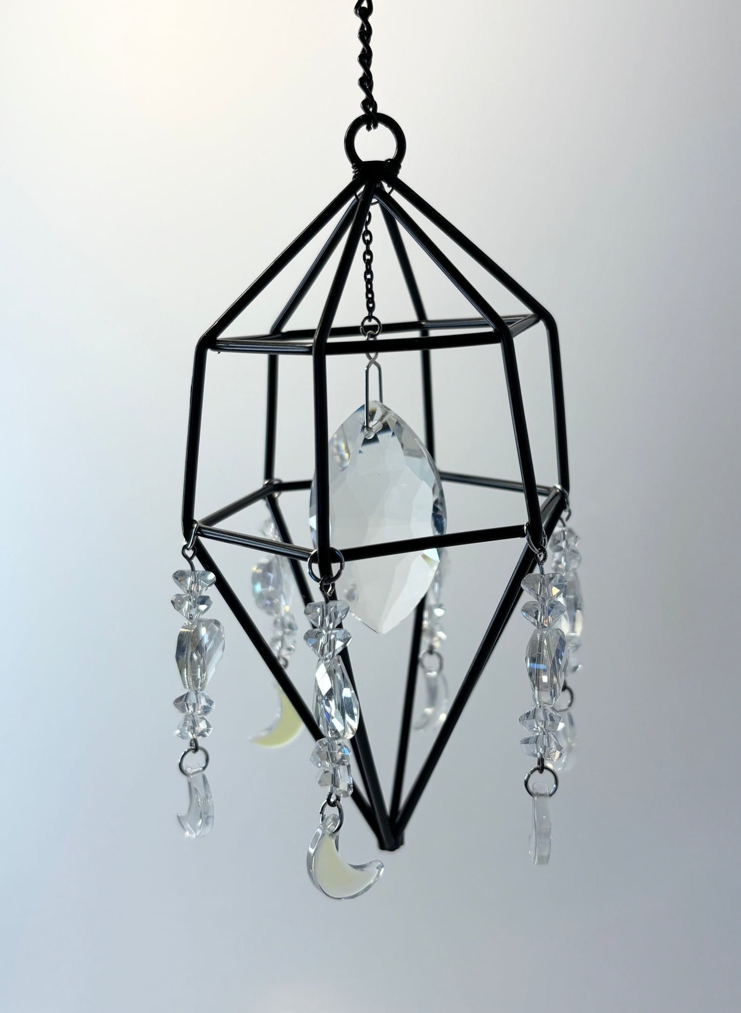 Black Geometric Frame with 6 Pendants, Moon
