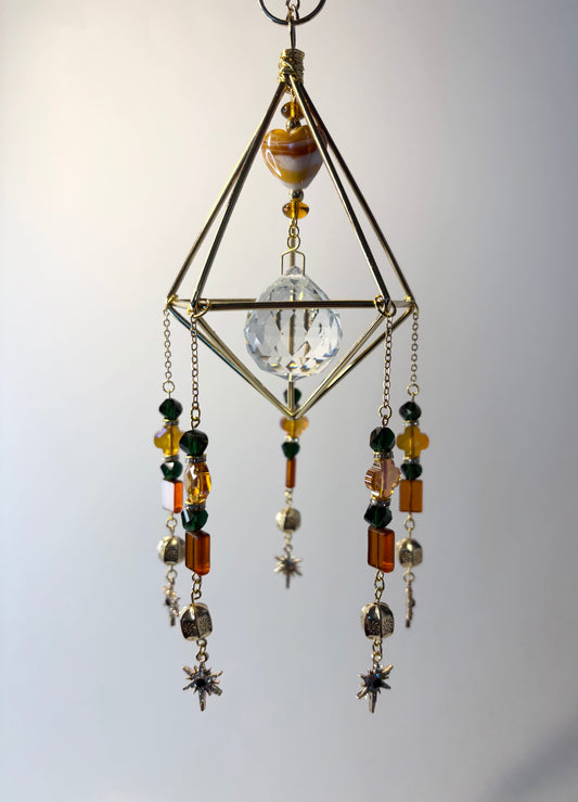 Gold Geometric Frame with 5 Pendants, Orange