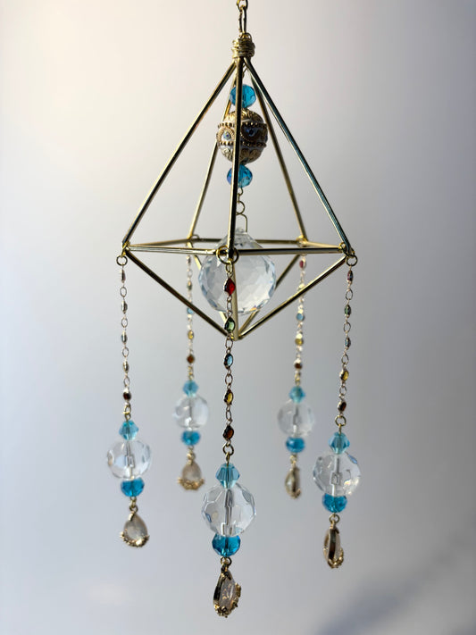 Gold Geometric Frame with 5 Pendants, Dark Teal