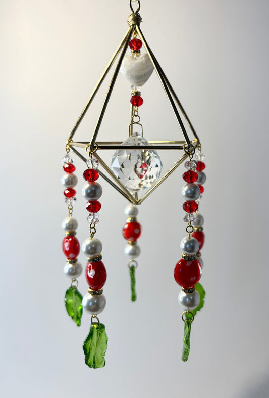 Gold Geometric Frame with 5 Pendants, Large Pearl