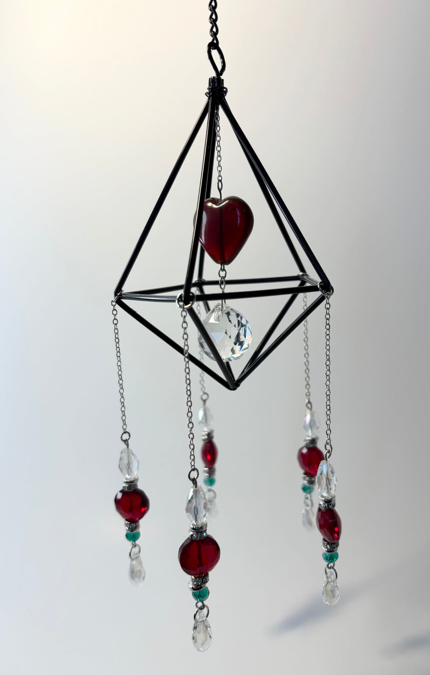 Black Geometric Frame with 5 Pendants, Large Red Heart