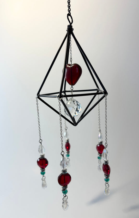 Black Geometric Frame with 5 Pendants, Large Red Heart