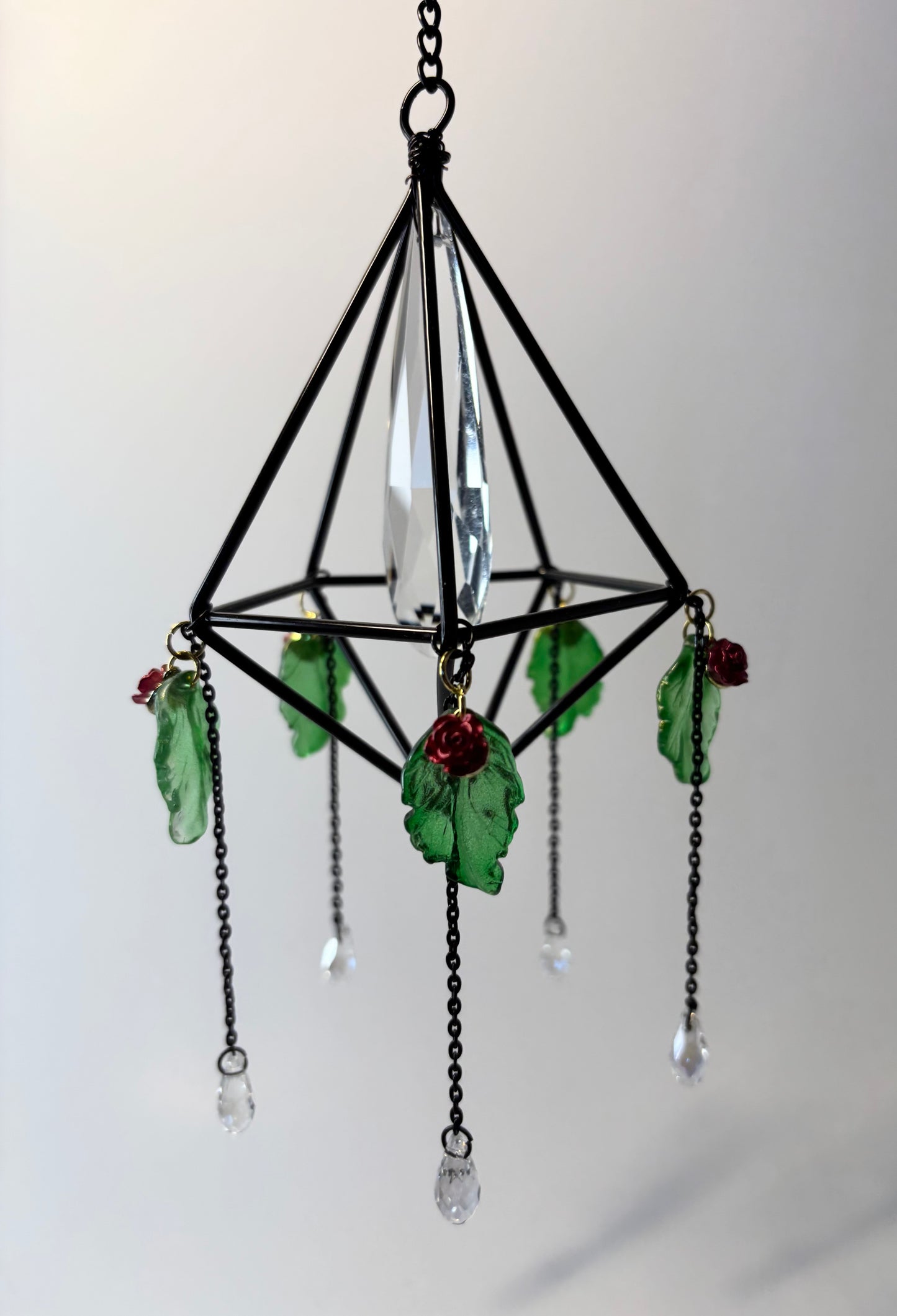 Black Geometric Frame with 5 Pendants, Mini Roses