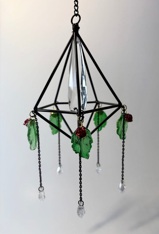 Black Geometric Frame with 5 Pendants, Mini Roses