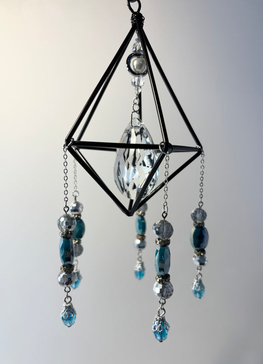 Black Geometric Frame with 5 Pendants, Teal & Gray