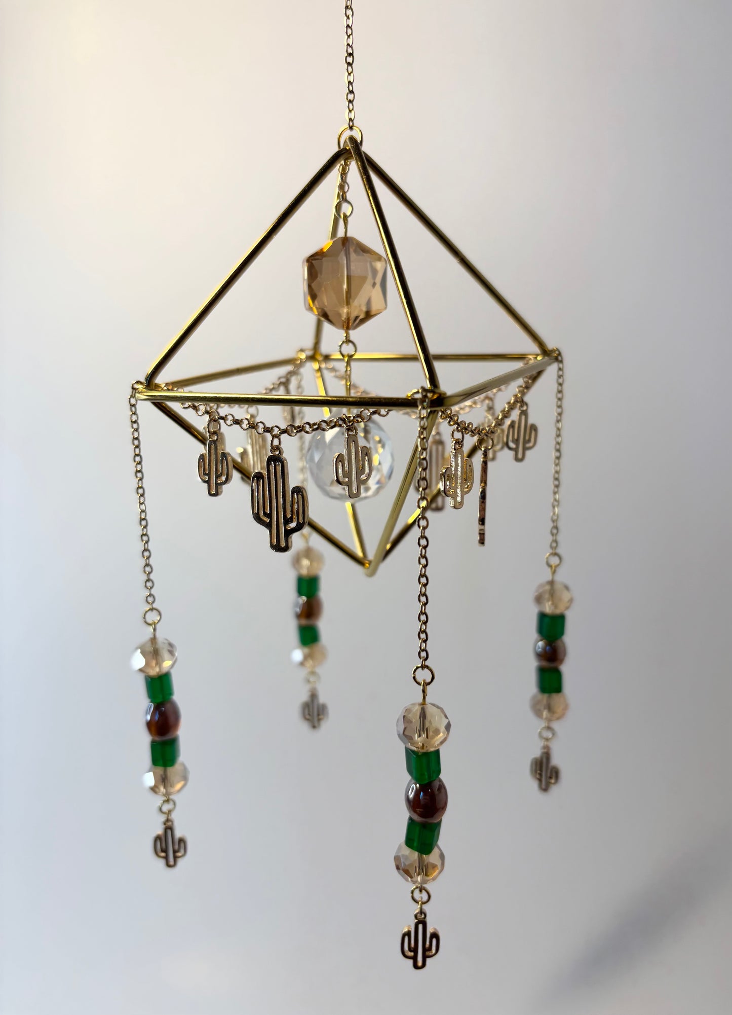 Gold Geometric Frame with 4 Pendants, Cactus