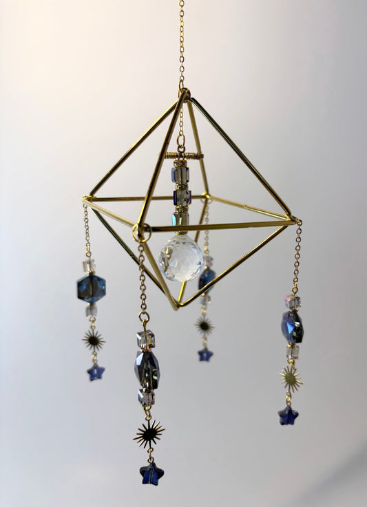 Gold Geometric Frame with 4 Pendants, Blue Stars