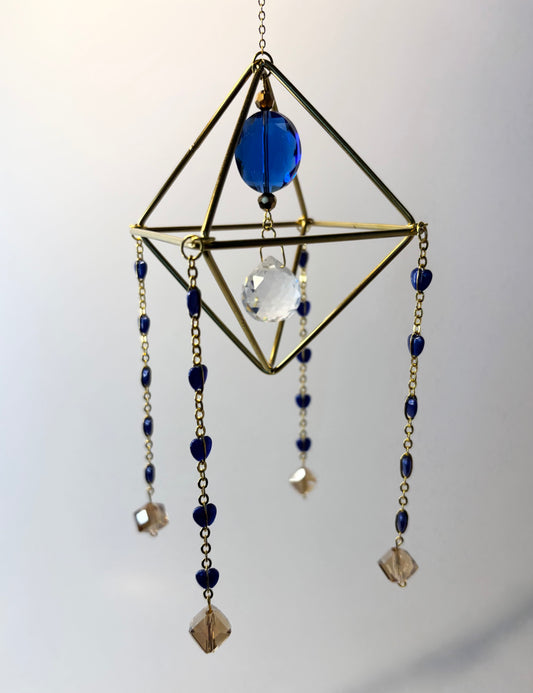 Gold Geometric Frame with 4 Pendants, Blue & Gold