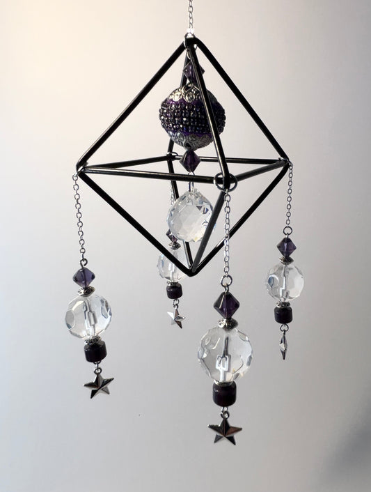 Black Geometric Frame with 4 Pendants, Silver Stars