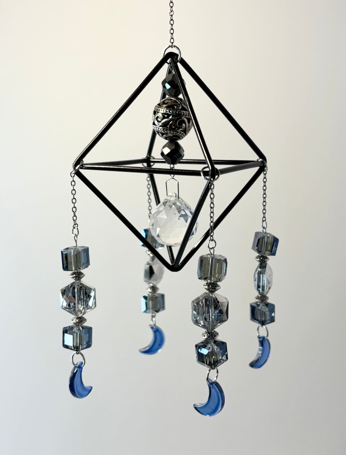 Black Geometric Frame with 4 Pendants, Blue Moons